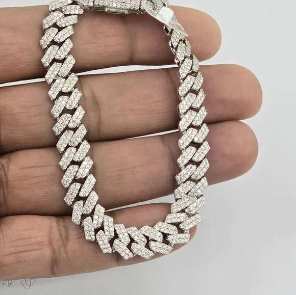 925 Sterling Silver Moissanite Diamond Bracelet 10mm 7.5 Inches